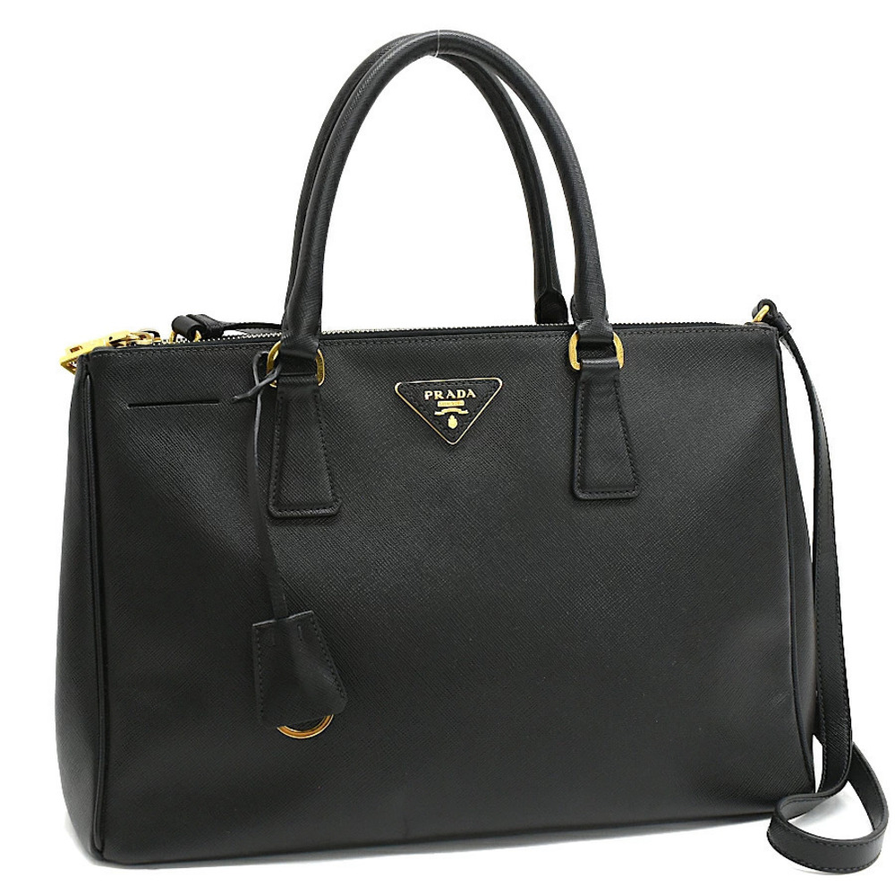 Prada Galleria 2way Shoulder Bag Saffiano Leather Black Triangle Plate